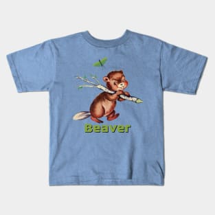 Smiling little beaver carrying a branch Kids T-Shirt